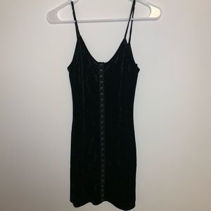 F21 Black Crushed Velvet Button-Up Bodycon Dress